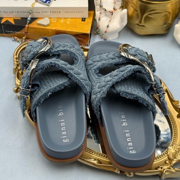🆕 GIANNI BINI 🧿 NWOB Cecil Two Braided Denim Double Banded Slide Sandals Sz7.5 - Picture 10 of 13